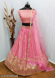 Embroidered Georgette women's choli-dupatta set, embellished Indian Lehenga with free size and detailed measurements