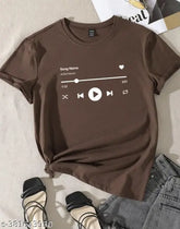 Brown oversized cotton t-shirt for women & girls, nylon sleeves, printed with floral design (S, M, L), India origin