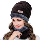 Woolen Indian winter cap set (2-piece) with neck muffler, knit beanie & scarf - warm & comfortable, perfect for snowy days