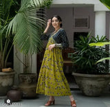 Rayon printed midi gown with three-quarter sleeves, Indian traditional fashion