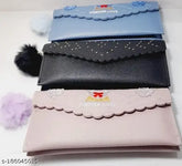 PU embroidered net curvy bow hand clutch (3 compartments), free size (9in x 22in), for women and girls