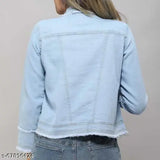 Women's Denim Light Blue Teen Patti Jacket - Solid pattern, full-length three-quarter sleeves, versatile denim jacket for casual wear. Made in India