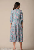 Floral cotton printed middy, three-quarter sleeves, Indian vintage summer dress with floral pattern