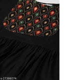 Viscose rayon black and print combo A-line kurti with three-quarter sleeves, ideal for Indian fashion, size S-XXL