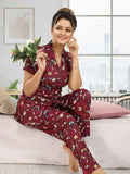 Comfortable butterfly print satin night suit, perfect for women's sleepwear, Indian-made