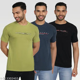 Green cotton blend Zeffit mens typography round t-shirt pack 3 - Three men's short-sleeved, printed t-shirts in sizes M, L, XL, XXL for versatile style and comfort, originating from India