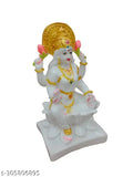 Marble white Lakshmi Devi Idol Statue, intricately detailed and 7 inches tall for home puja, temple decoration, and Diwali celebration