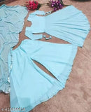 Georgette Bollywood-inspired dress set with full dupatta and bottomwear, stitched with intricate latkan detail, available in S-XXL sizes