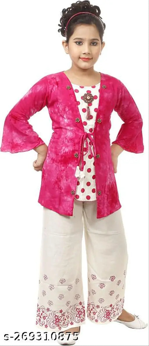 Traditional Indian rayon kurti top and plazoo pants, solid pattern for kids aged 0-10 years