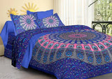 Cotton floral Panipath and Jaipuri double queen regular flat sheets with 2 pillow covers, vibrant blooms on bedding