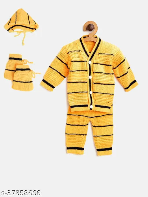 Hand knitted wool striped sweater for kids, 100% Vardhaman quality, long sleeves, made in India