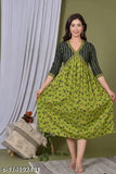 Trendy green rayon anarkali kurti with floral print, perfect for women's ethnic wear parties