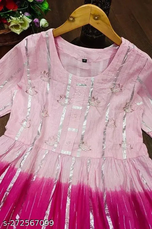 Women's cotton lurex gown, embroidered neck, various sizes available, Indian origin