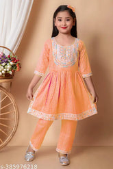 Embroidered rayon anarkali pyjama sets for girls, 2-3 to 6-7 years, Indian origin