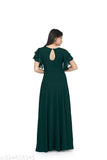 Green Georgette Embellished Gown, Bosaru women's charming geometric design, short sleeves