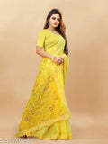 Yellow Georgette embroidered saree, India-origin, perfect for festive occasions