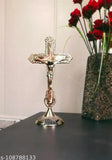 Brass statue of Jesus Christ on cross for worship, intricate design, 9 inch tall
