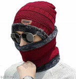 Woolen cap and neck scarf combo for winter, colorblocked design, premium quality wool and acrylic blend, perfect for men and women in cold weather activities