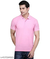 Men's pink cotton blend polo neck t-shirt, short sleeves, solid pattern, size S-XXL. Vibrant, versatile casual wear with polo neck sophistication. Made in India
