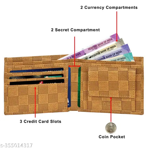 Baige faux leather men's wallet, 6 credit card slots & 2 currency compartments - Lorenz WL57