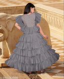 Embellished net princess gown for kids, short sleeves, size 5-6 years