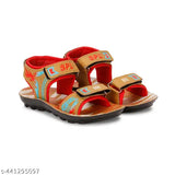 Tan/Red patent leather kids sandal, printed net design. Durable and comfortable for boys aged 12-18 months to 4-4.5 years, made in India