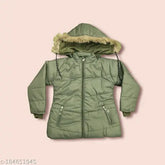 Stylish nylon winter jacket for girls, solid design, long sleeves, fur hood (India)