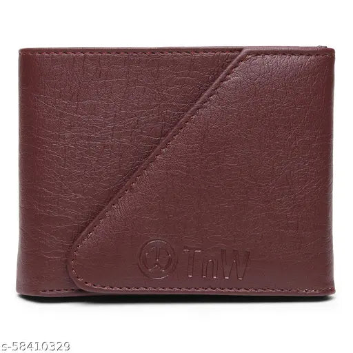 Brown faux leather TnW men's wallet with flap closure, 2 compartments, sleek design, perfect gift