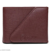 Brown faux leather designer wallet with flap closure for men, featuring 2 compartments, subtle stitching, and sleek matte finish. Made in India