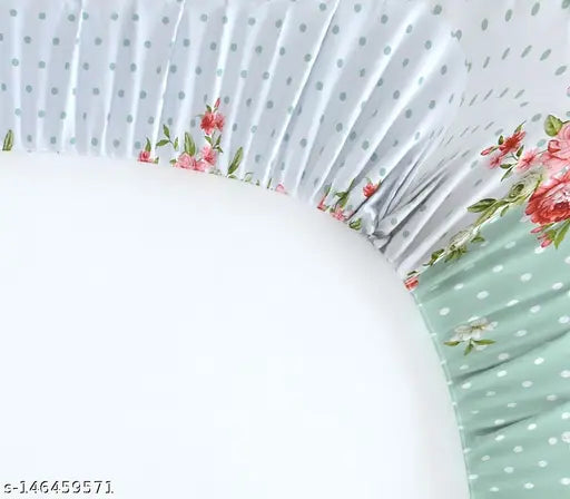 White polycotton fitted double bedsheet, botanical print, LOPUNNY elegant stylish for summer