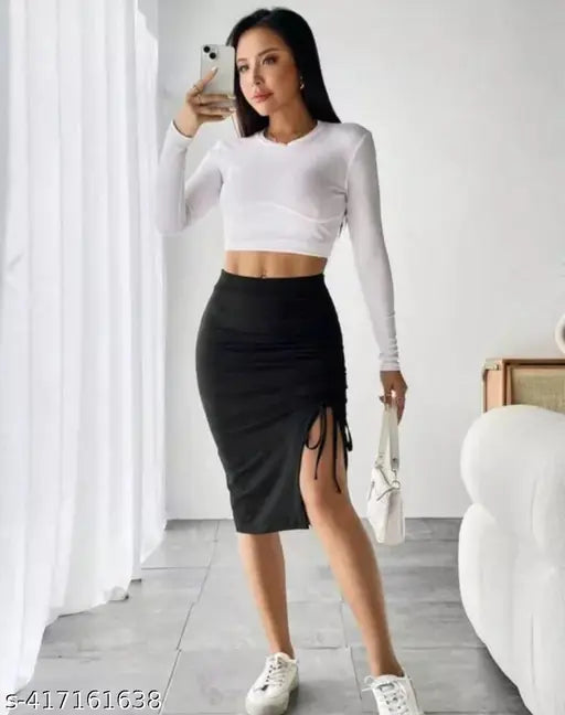 Women's cotton black solid skirt, waist size 26", length size 25", hip size 26", India origin