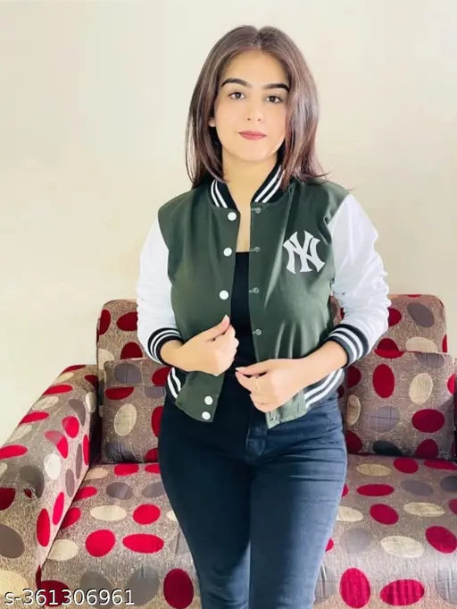 BottleGreen wool full sleeve jacket for kids, solid design, fashionable and stretchable NY Jacket for girls, India