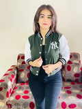 BottleGreen wool full sleeve jacket for kids, solid design, fashionable and stretchable NY Jacket for girls, India