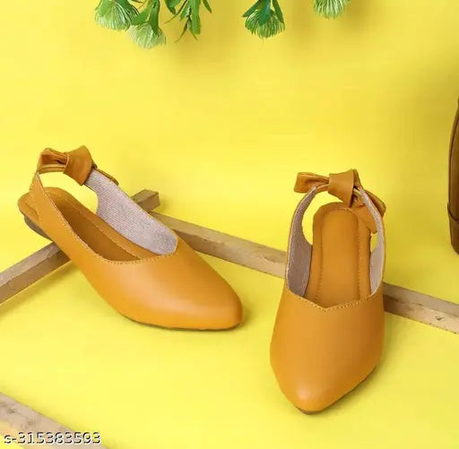 Synthetic yellow bellies ballerinas by SONA & SONS, solid backstrap design for women's sizes IND-3 to IND-9, Indian origin