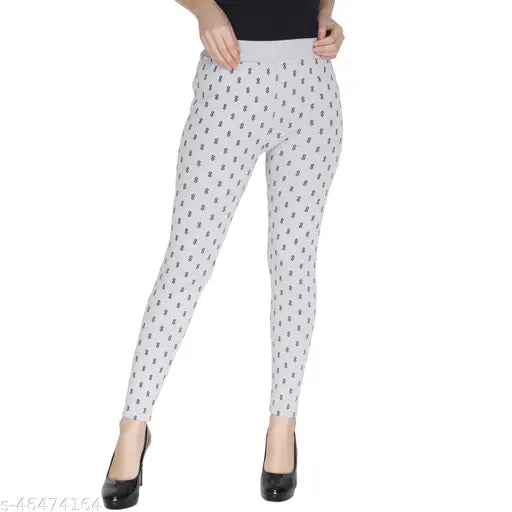 Gorgeous modern women's cotton blend jeggings with printed net pattern, stretchable and ankle length, in various sizes (26-34 & Free Size)