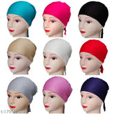 Cotton canvas hijab cap combo for Muslim women, pack of 10 solid head wraps, India origin
