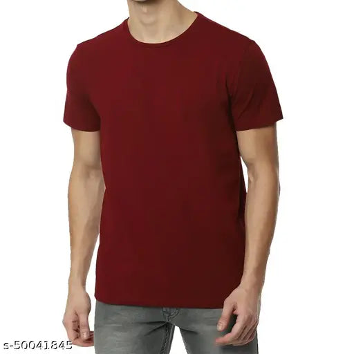 Classic cotton men's t-shirts, short sleeves, kotha round neck, vibrant maroon color - Indian origin