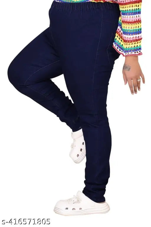Dark blue premium quality denim jeggings for plus size, stretchable Lycra fabric, suitable for 4XL to 7XL sizes, India-made