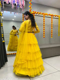 Art Silk ruffle lehenga with net dupatta and net blouse, semi-stitched, Indian bridal wear