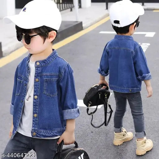 Denim single collar boys jacket, dyed/washed pattern, stylish latest design for 2-3 Years to 6-7 Years