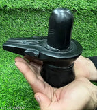 Premium finish black marble Shivling, large size (12 cm), symbolizes harmony and abundance for home worship in India