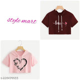 Premium stylish crop hoodie with printed design, short sleeves for women, made in India