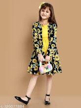 Yellow cotton midi dress with printed shrug for girls aged 11-12 years, Indian handloom print on long sleeves