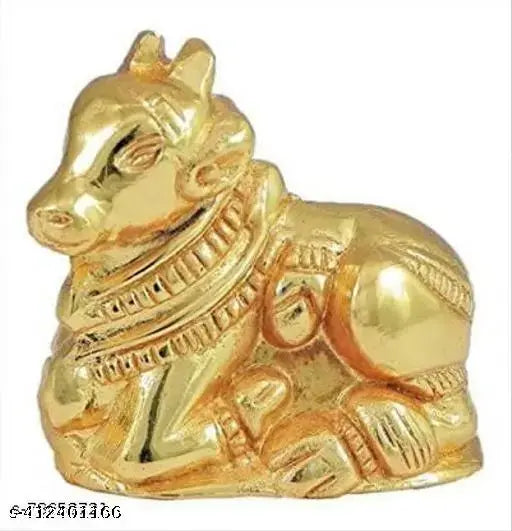 Handcrafted brass Nandi idol, polished finish, Indian home decor art