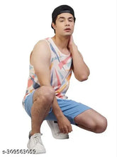 Comfy cotton blend sleeveless men's t-shirt, printed net design - size XXL, made in India