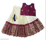 Baby girls cotton-silk pattu pavadai, jacquard silk with acrylic dupatta, sleeveless lehenga in various sizes from 6-8 years old. Indian traditional attire ready to wear, perfect for special occasions or festivals