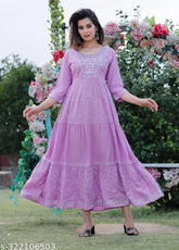 Rayon fushia Festival Designer Yoke embroidery kurta with three-quarter sleeves, printed combo design from India