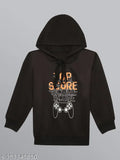 Black printed hooded cotton fleece sweatshirt for boys with long sleeves and diverse sizes available (2-3Y, 3-4Y, 4-5Y, 7-8Y, 8-9Y, 11-12Y, 12-13Y, 13-14Y, 14-15Y, 15-16Y)