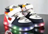 White synthetic leather and rubber LED light boys shoes - waterproof, comfortable, elegant for school