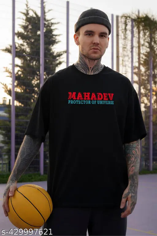 Men's black cotton blend Protector of Universe printed T-shirt, oversized with short sleeves, available in S, M, L, XL, XXL